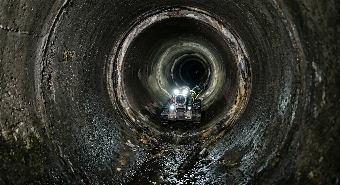 Robotic sewer camera inspecting pipe interior for Drain Snake Service in Carney