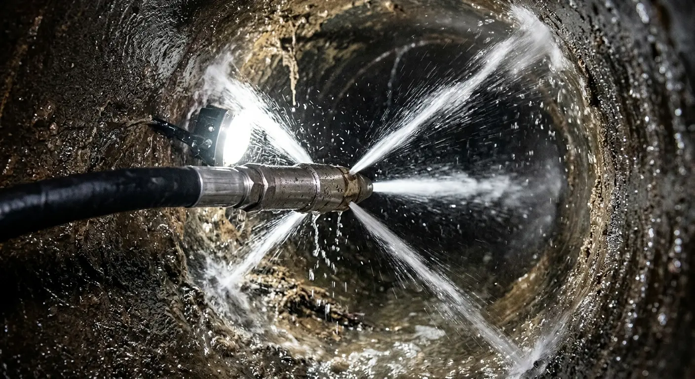 High-pressure hydro jetting nozzle cleaning sewer pipe for Storm Drain Cleaning in Carney